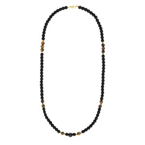 ROSENKETTE MIT SCHWARZEM STEIN UND TIGERAUGE