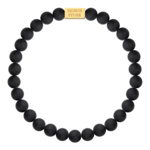 Bransoletka z czarnych koralików z elementem Signor Store.