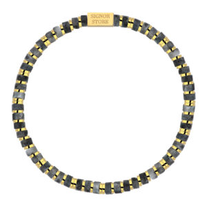 Elegancka bransoletka z czarnych i złotych koralików