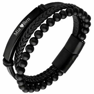 DREIREIHIGES HERRENARMBAND MIT GRAVUR (SCHWARZ)