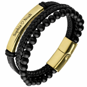 DREIREIHIGES HERRENARMBAND MIT GRAVUR (GOLD)